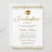 スタイリッシュ金ゴールドグリッター写真卒業会 招待状 (正面)