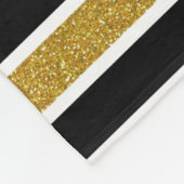 スタイリッシュ金ゴールドグリッター白黒ストライプモノグラム フリースブランケット (角)