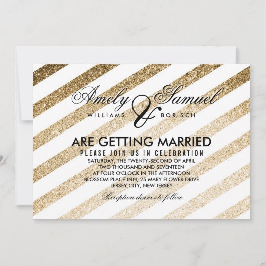 スタイリッシュ金ゴールドグリッター結婚式招待状 招待状 (正面)
