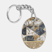 スタイリッシュ金ゴールドグリッター黒幾何大理石 キーホルダー (正面左)