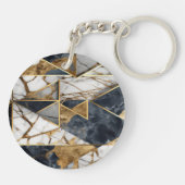 スタイリッシュ金ゴールドグリッター黒幾何大理石 キーホルダー (裏面)