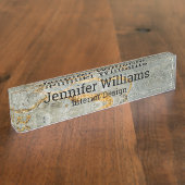 スタイリッシュ金ゴールドグレー大理石クラシックスクリプト デスクネームプレート (側面)