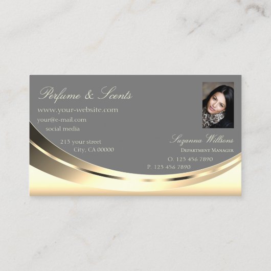 スタイリッシュ金ゴールドグレー（写真とスパークリダイヤモンド） 名刺 (裏面)