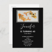 スタイリッシュ金ゴールドコイ魚誕生日 インビテーションポストカード (正面/裏面)