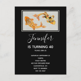スタイリッシュ金ゴールドコイ魚誕生日 インビテーションポストカード