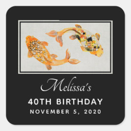 スタイリッシュ金ゴールドコイ魚誕生日 スクエアシール
