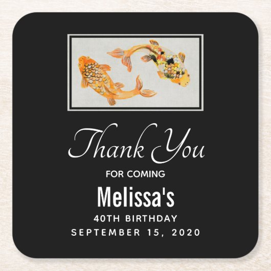スタイリッシュ金ゴールドコイ魚誕生日 スクエアペーパーコースター (正面)