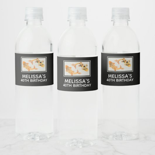 スタイリッシュ金ゴールドコイ魚誕生日 ペットボトルラベル (ボトル)