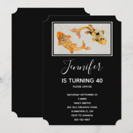 スタイリッシュ金ゴールドコイ魚誕生日 招待状