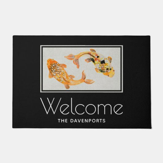 スタイリッシュ金ゴールドコイ ドアマット (正面)
