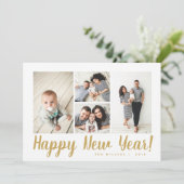 スタイリッシュ金ゴールドコラージュ写真年賀状 シーズンカード (スタンド正面)