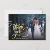 スタイリッシュ金ゴールドスクリプト2写真結婚のサンキューカード サンキューカード (正面)