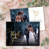 スタイリッシュ金ゴールドスクリプト2写真結婚のサンキューカード サンキューカード