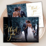 スタイリッシュ金ゴールドスクリプト2写真結婚のサンキューカード サンキューカード<br><div class="desc">Boho モダンシックエレガント金ゴールド書道ス結婚クリプトの2写真サンキューカード。手スタイリッシュ感謝していレタリングのタイポグラフィスクリプトで文字とフロントでフル垂直の写真のテンプレート結婚は、写真ののフォントを交換し、の反対側の1つ(1)の写真とプレメッセージを特集してお洒落"ありがとう"と前面に完全な垂直の写真。2枚の写真が入った両面カード。簡単にあなたの名前とメッセージ感謝していをパーソナライズする。ノートもしを手書きしたい場合は、サンプル文字を削除して宇宙を増やす。おもしし救済まは合わせ品連絡が欲しい！</div>