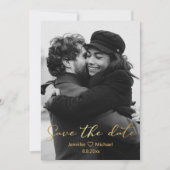 スタイリッシュ金ゴールドスクリプトphoto save date card ノートカード (正面)