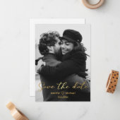 スタイリッシュ金ゴールドスクリプトphoto save date card ノートカード (正面/裏面インサイチュ)