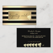 スタイリッシュ金ゴールドストライプ、フレーム、金ゴールドハート ロイヤリティカード (正面/裏面)