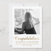 スタイリッシュ金ゴールドタイポグラフィ写真卒業 案内状 (正面)