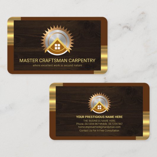 スタイリッシュ金ゴールドタブ枠木目 名刺 (正面/裏面)