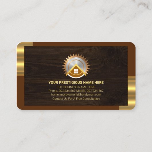 スタイリッシュ金ゴールドタブ枠木目 名刺 (裏面)