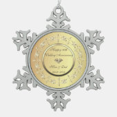 スタイリッシュ金ゴールドダイヤ10結婚周年記念 スノーフレークピューターオーナメント (正面)