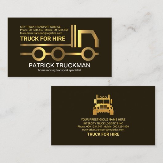 スタイリッシュ金ゴールドトラックフレーム貨物運搬 名刺 (正面/裏面)
