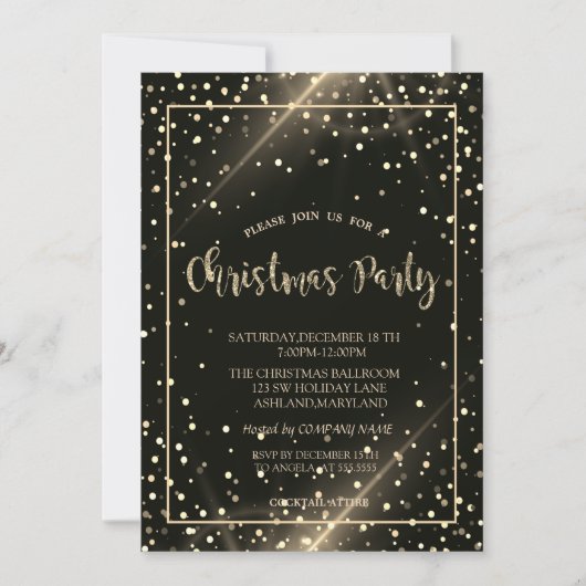 スタイリッシュ金ゴールドドット会社クリスマスパーティー 招待状 (正面)