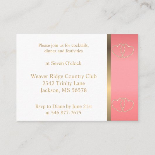 スタイリッシュ金ゴールドハートオンCoral and White エンクロージャーカード (裏面)