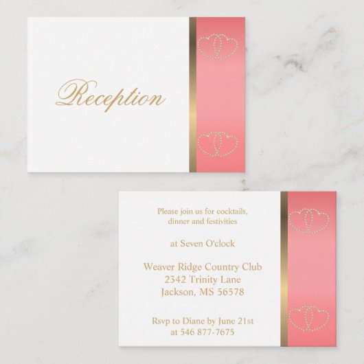 スタイリッシュ金ゴールドハートオンCoral and White エンクロージャーカード (正面/裏面)