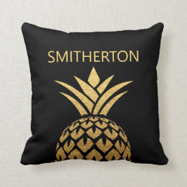 スタイリッシュ金ゴールドパイナップルブラックファミリー名 クッション