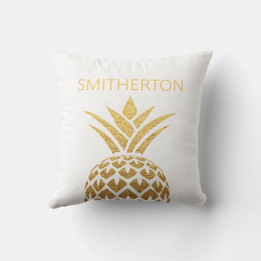 スタイリッシュ金ゴールドパイナップルホワイトファミリー名 クッション (裏面)