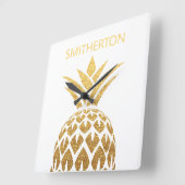 スタイリッシュ金ゴールドパイナップルホワイトファミリー名 スクエア壁時計 (傾斜)