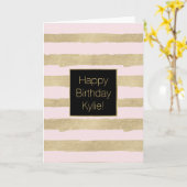 スタイリッシュ金ゴールドピストライプンクパーソナライズされた誕生日 カード (黄色い花)