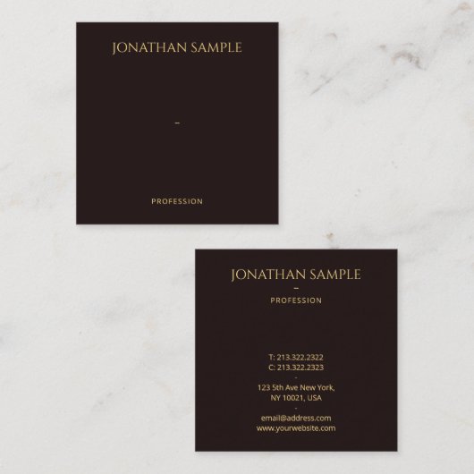 スタイリッシュ金ゴールドフェイク文字ブラックベルベットモダン スクエア名刺 (正面/裏面)