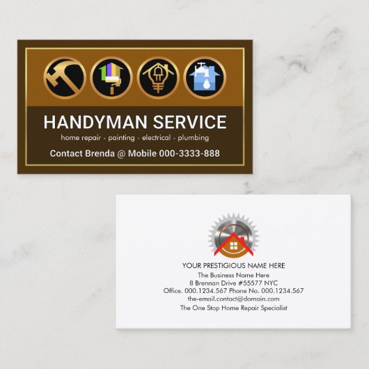 スタイリッシュ金ゴールドフレーム茶色レイヤ請負業者 名刺 (正面/裏面)