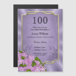 スタイリッシュ金ゴールドフレームMauve Tapestry 100誕生日 マグネット招待状