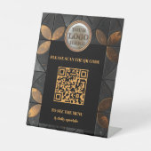 スタイリッシュ金ゴールドブラックロゴQRコードビジネス 台座サイン (正面)