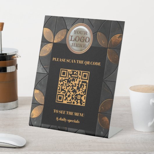 スタイリッシュ金ゴールドブラックロゴQRコードビジネス 台座サイン (インサイチュ)
