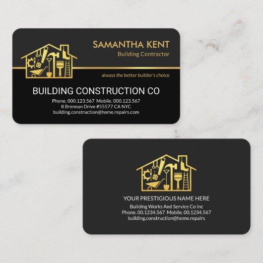スタイリッシュ金ゴールドホーム修理業者 名刺 (正面/裏面)