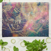 スタイリッシュ金ゴールドマカラフルダラ水彩星雲 キッチンタオル (折り畳み)