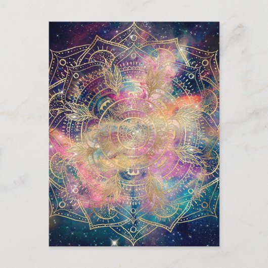 スタイリッシュ金ゴールドマカラフルダラ水彩星雲 シーズンポストカード (正面)