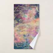 スタイリッシュ金ゴールドマカラフルダラ水彩星雲 バスタオルセット (ハンドタオル)