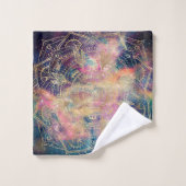 スタイリッシュ金ゴールドマカラフルダラ水彩星雲 バスタオルセット (ウォッシュタオル)