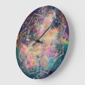 スタイリッシュ金ゴールドマカラフルダラ水彩星雲 ラージ壁時計 (傾斜)
