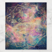 スタイリッシュ金ゴールドマカラフルダラ水彩星雲 ワインラベル (シングルラベル)