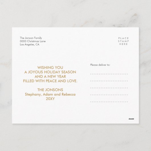 スタイリッシュ金ゴールドメリークリスマスフォトハモダンガキ シーズンポストカード (裏面)