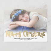 スタイリッシュ金ゴールドメリークリスマスフォトハモダンガキ シーズンポストカード (正面)