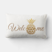 スタイリッシュ金ゴールドモダンパイナップルホワイトウェルカム ランバークッション (裏面)