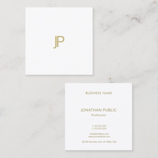 スタイリッシュ金ゴールドモダンモノグラムプロフェッショナルテンプレート スクエア名刺 (正面/裏面)