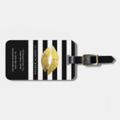 スタイリッシュ金ゴールドリップ(クラシック白黒ストライプ) ラゲッジタグ (正面横)